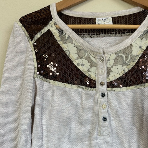 Free People Sequin Thermal Henley Top - Picture 3 of 8